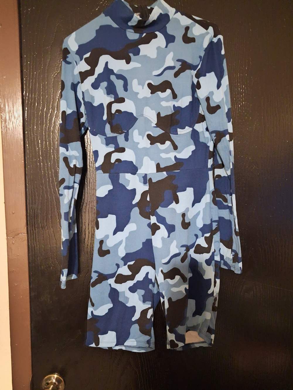 Blue Camo WomenLong Sleeve Knit Romper Size XL